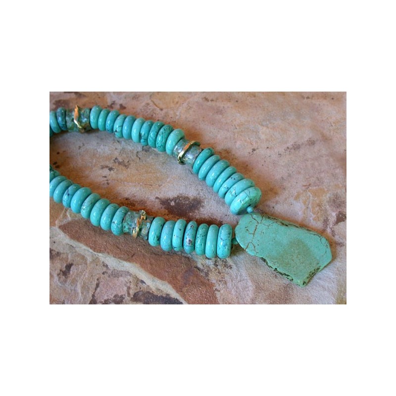 AP43n Ancestors Collection Turquoise Slab and Twisted Swirl Beads Necklace 