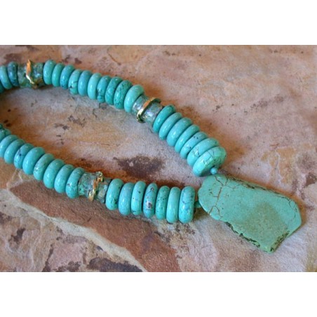 AP43n Ancestors Collection Turquoise Slab and Twisted Swirl Beads Necklace 